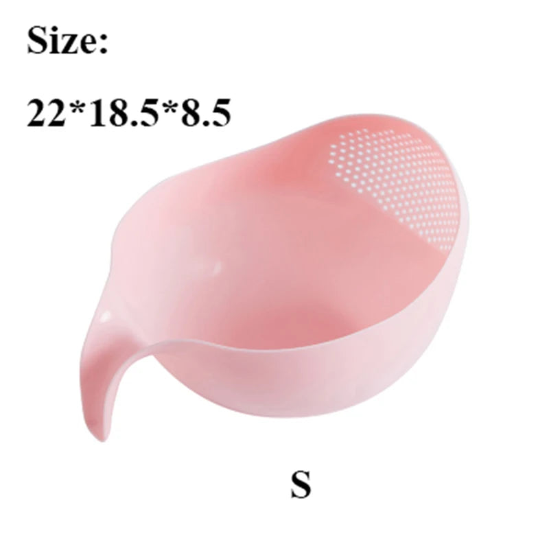 Kitchen Rice Sieve Drain Basket 22cm Vegetable Fruit Washing Strainer With Handle - Pink