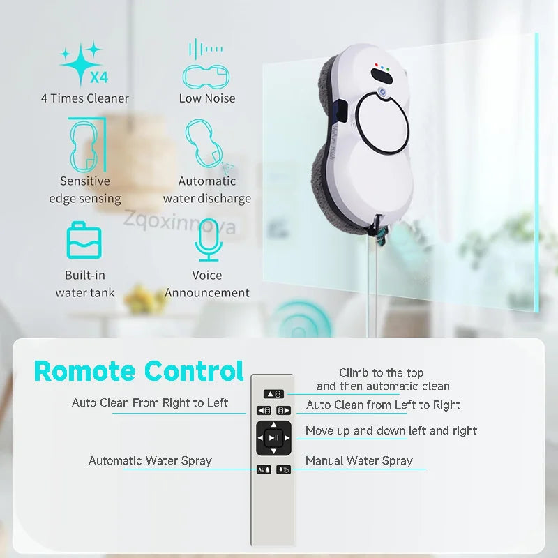 Window Cleaning Robot 5600Pa Auto Glass Cleaner with Water Spray 4m Cord for Home Windows