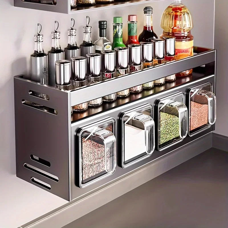 Spice Rack Kitchen Storage Organiser with Multi Level Jar Holder