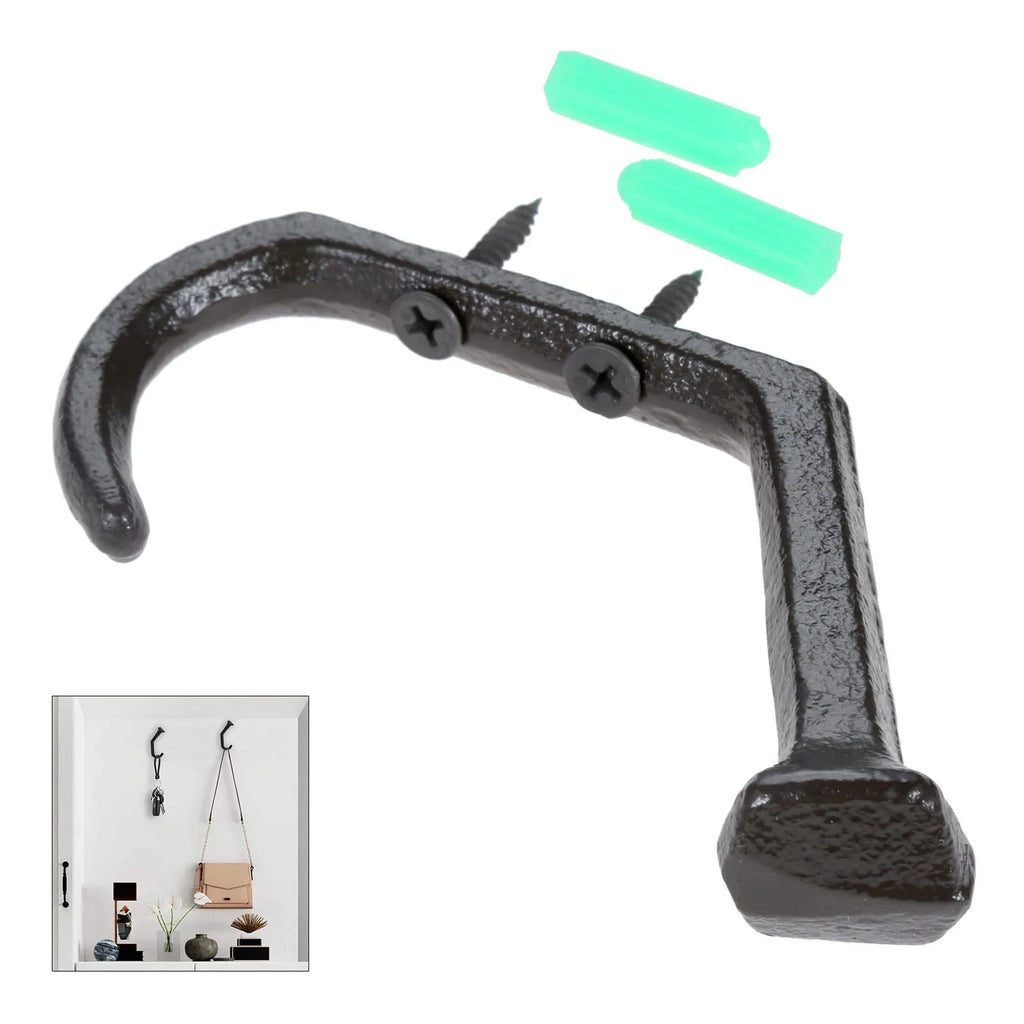 10 Pack Cast Iron Wall Hooks Heavy Duty Rustic Coat Hooks for Clothes Hats Bags and Towels – Black