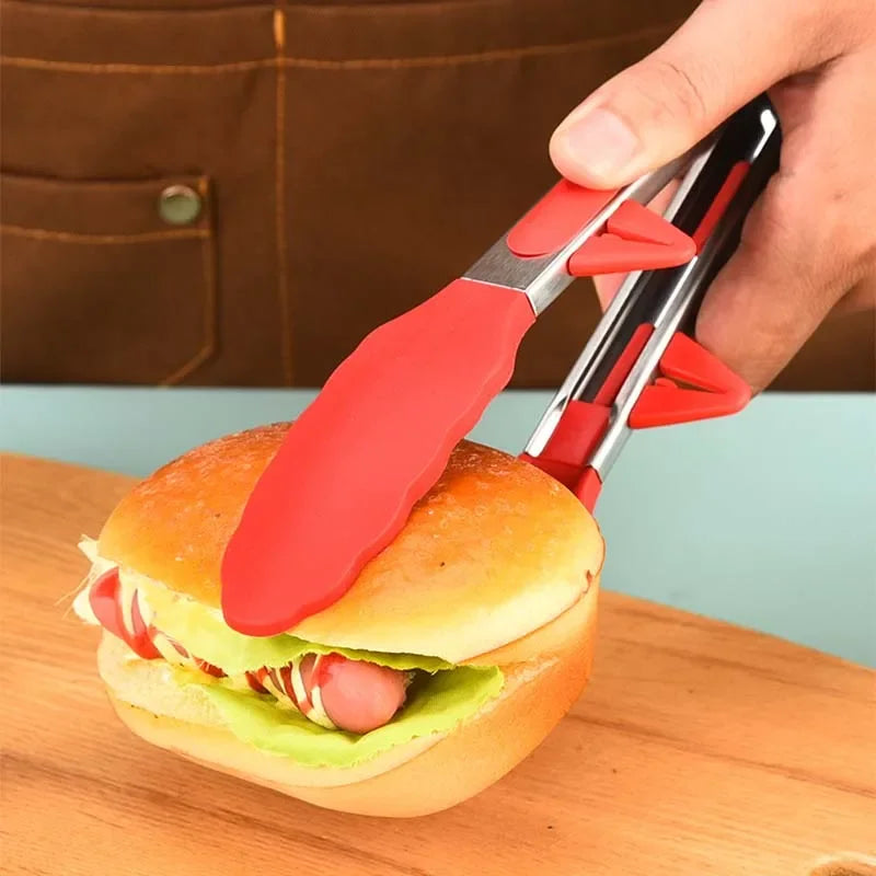 Food Tongs Stainless Steel Silicone Nylon Non Slip Cooking Serving BBQ Salad Clip - Green