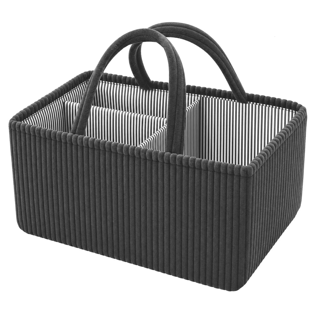 Foldable Diaper Caddy Organizer Corduroy Felt Storage Basket With Handles - Grey