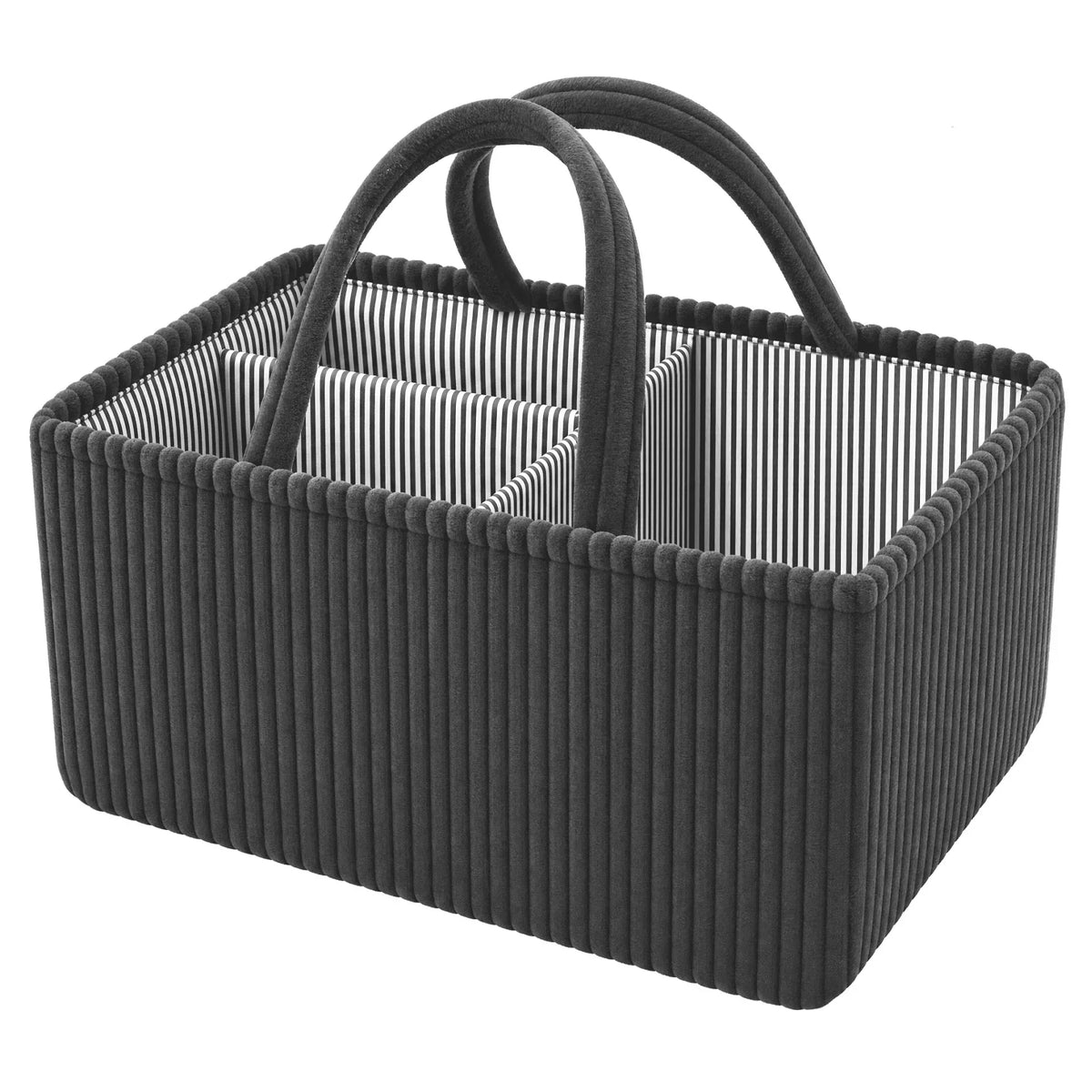Foldable Diaper Caddy Organizer Corduroy Felt Storage Basket With Handles - Grey