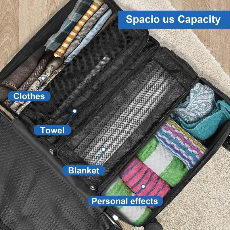 Hanging Suitcase Organizer 19.8in High Capacity Travel Luggage Storage Bag - Black