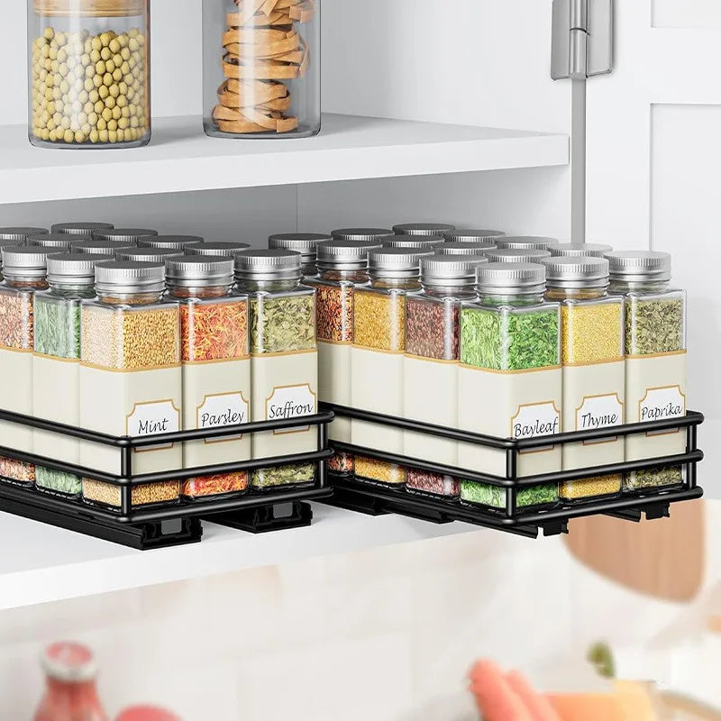 Spice Rack 2 Tier Sliding Pull-Out Cabinet Organizer Heavy Duty Metal - Size M