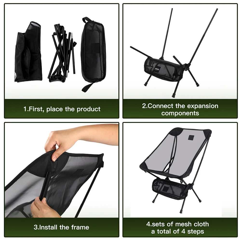 Moon Chair – Breathable Outdoor Camping & Fishing Chair, 7075 Aluminum Alloy, Mesh Surface, 2 Pack - Black