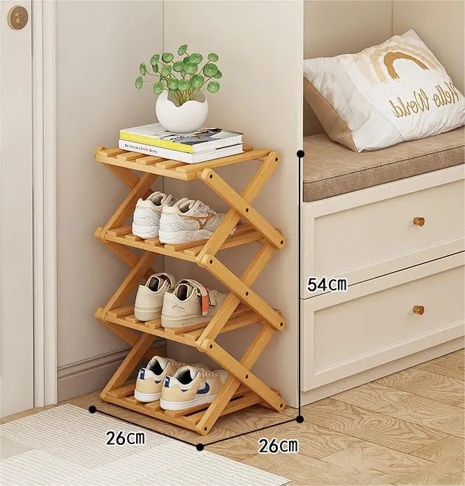 Bamboo Shoe Rack 4 Tier Foldable Installation-Free Storage Shelf for Living Room Bedroom