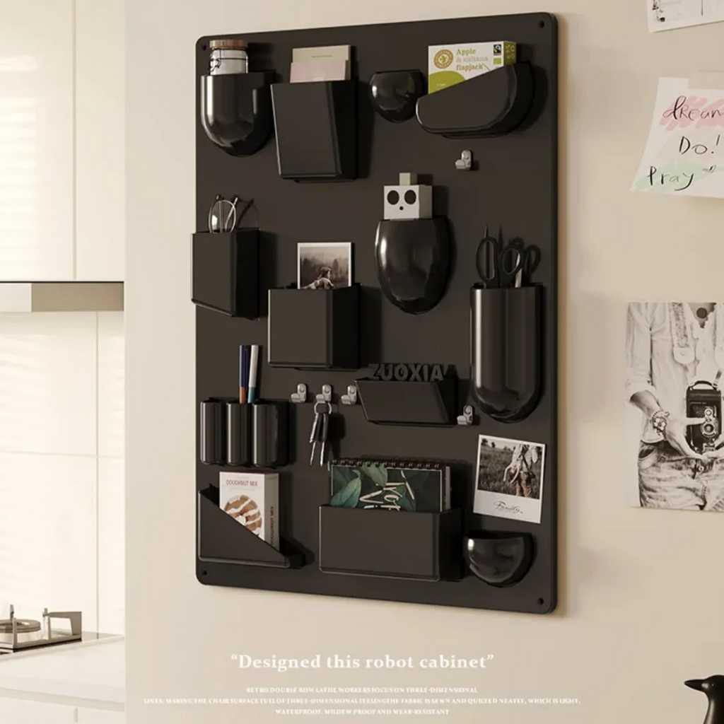 Wall Mounted Storage Rack with Adjustable Shelves – 68x52cm Plastic Organizer - Black