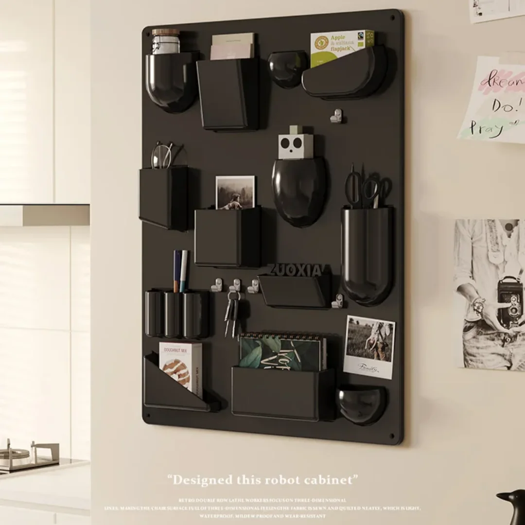Wall Mounted Storage Rack with Adjustable Shelves – 68x52cm Plastic Organizer - Black