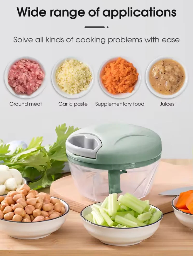 Manual Meat Mincer 900mL Hand Pull Food Chopper Garlic Vegetable Onion Grinder – Green