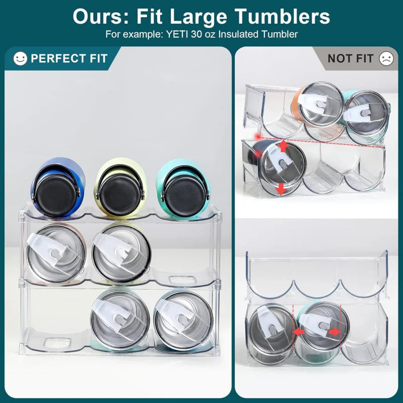 2 Tier Stackable Water Bottle Storage Rack Large Capacity Cup & Tumbler Organiser – Holds 6 Bottles