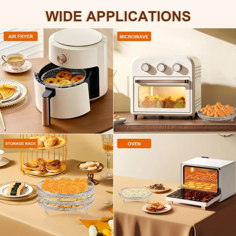 Air Fryer Rack Set 3 Tier Stackable 304 Stainless Steel Dehydrator Grill Basket Square