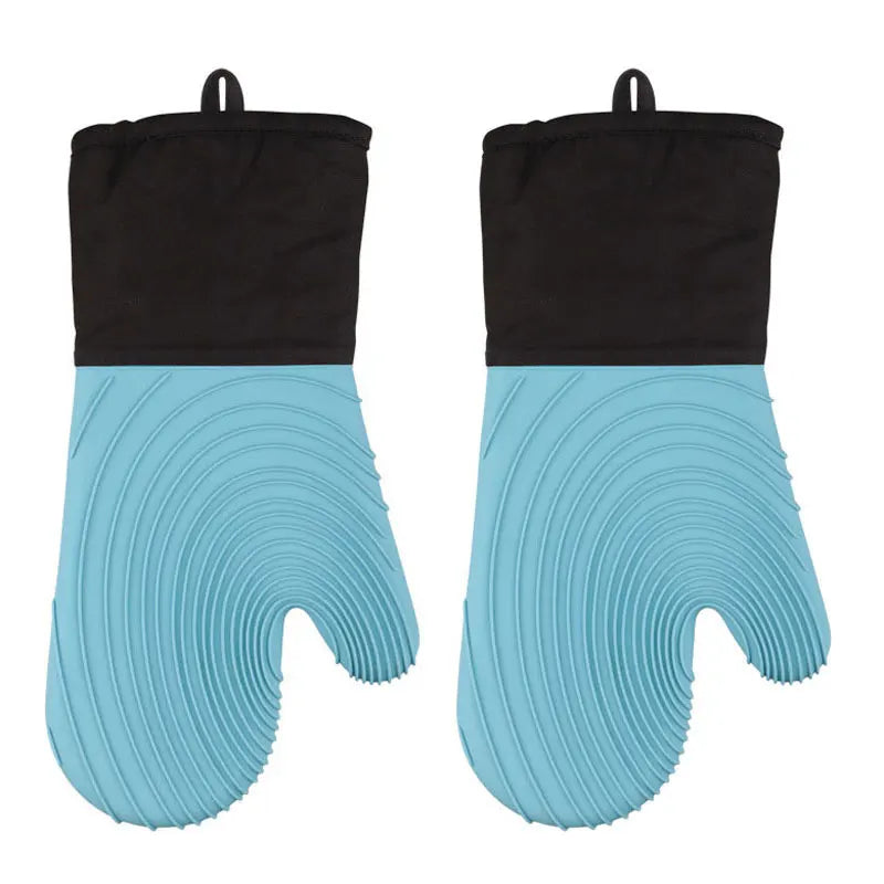 Heat Resistant Silicone Oven Mitt Waterproof Non-Slip Kitchen Cooking Glove with Soft Lining – Blue