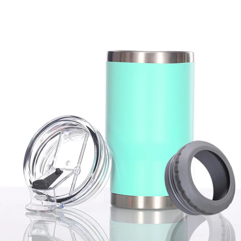 14oz Stainless Steel Insulated Can Cooler Tumbler with Dual Lids and Bottle Opener – Green