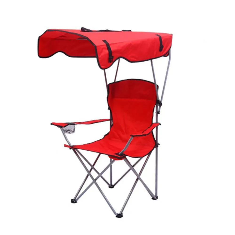 Camping Chair with Adjustable Awning Folding Outdoor Rocking Chair Cup Holder – Red