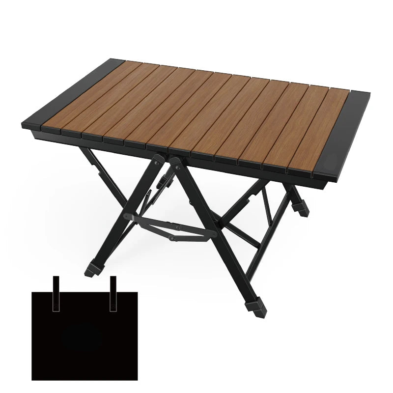 Camping Folding Table 80cm Portable Aluminum Alloy Adjustable Height Picnic Table – Brown
