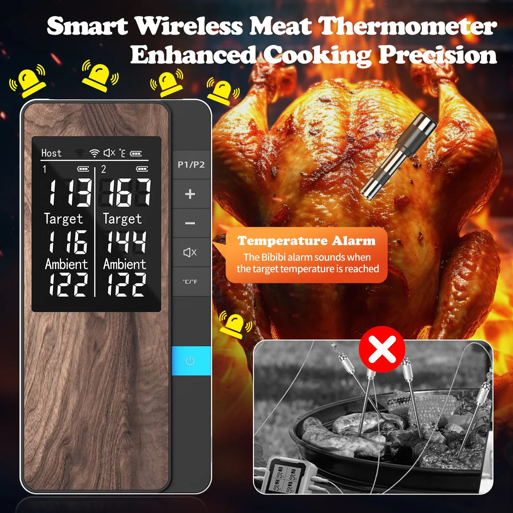 Wireless Digital Meat Thermometer Bluetooth Probe Thermometer with LCD Screen & Mobile App 4 Probes