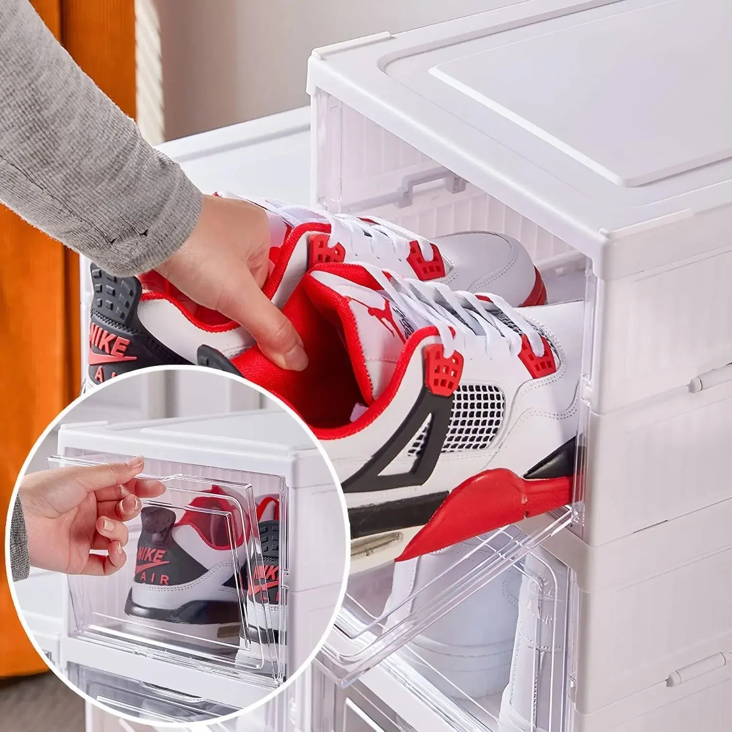 3-Tier Foldable Shoe Storage Cabinet with Transparent Door Stackable Dustproof Organizer