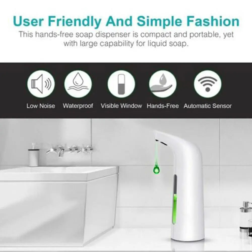 400ml Automatic Soap Dispenser Touchless Infrared Sensor Hands Free Liquid Sanitiser Dispenser – White