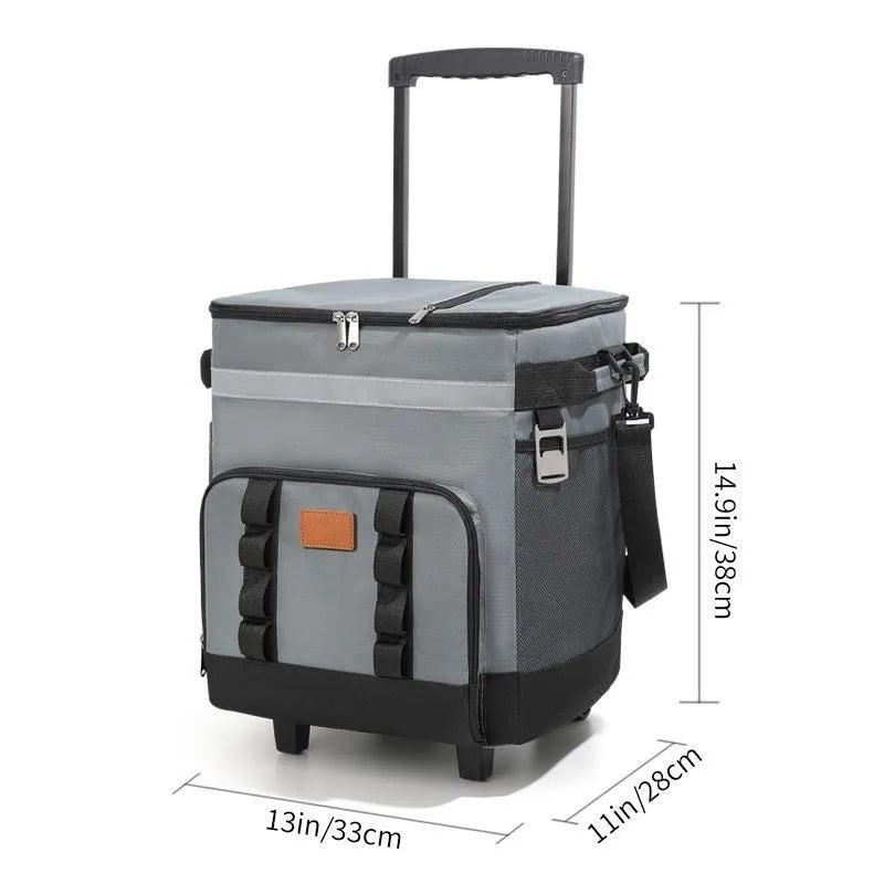 Rolling Cooler Bag Insulated Wheeled Picnic Tote With Trolley Handle – Khaki