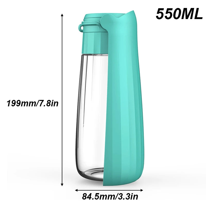Dog Water Bottle 550mL Portable Foldable Drinking Dispenser with Travel Design - Green