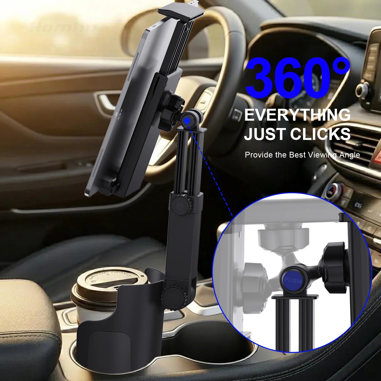 Tablet Phone Holder 4-14 Inch Adjustable Cup Holder Mount Foldable Rotating Viewing Stand