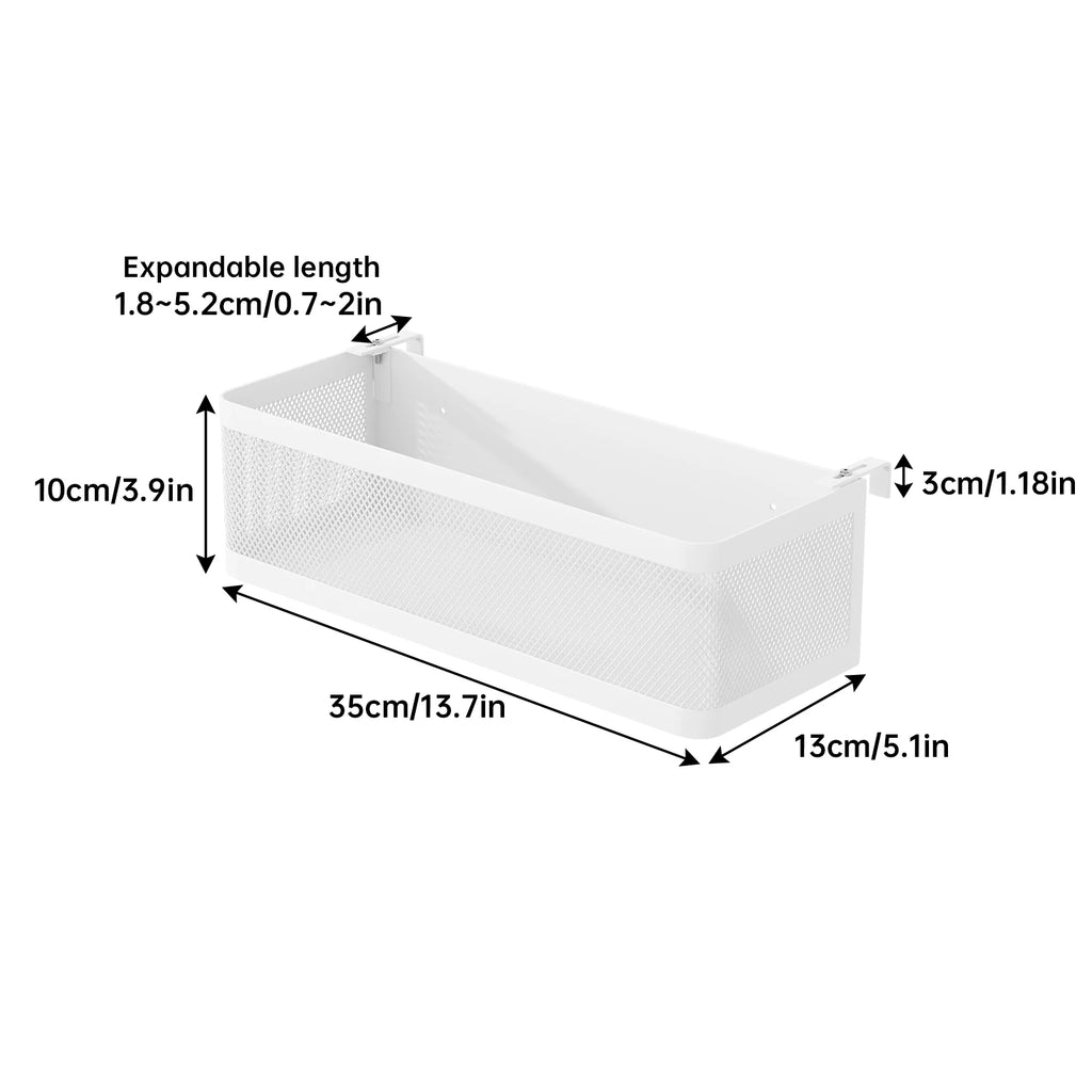 Bed Storage Rack Adjustable Metal Hanging Basket with Space-Saving Organiser - White