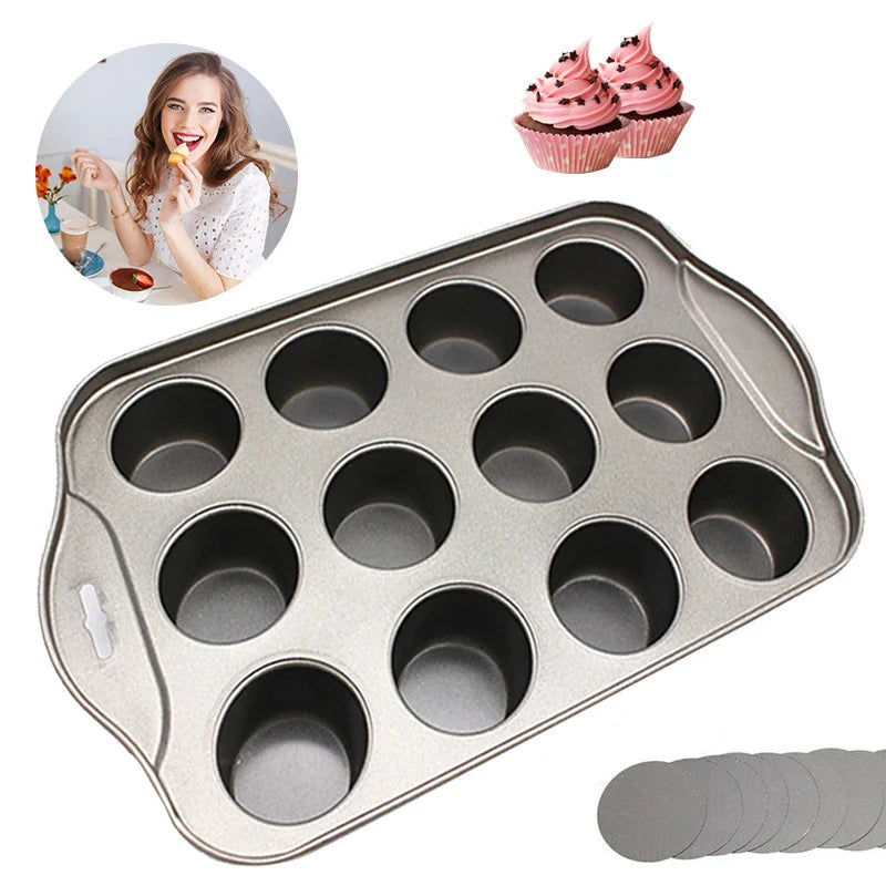 12 Cup Mini Cheesecake Muffin Tray Non Stick Carbon Steel Cupcake Baking Pan – Grey