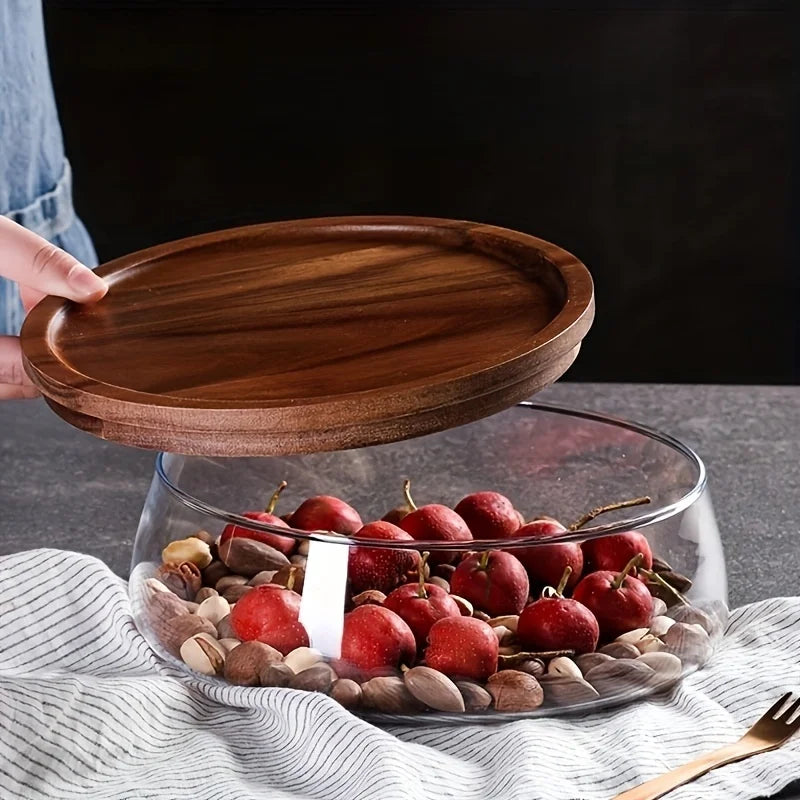 Glass Storage Canister Wooden Lid Wide Food Container Airtight Kitchen Pantry Jar