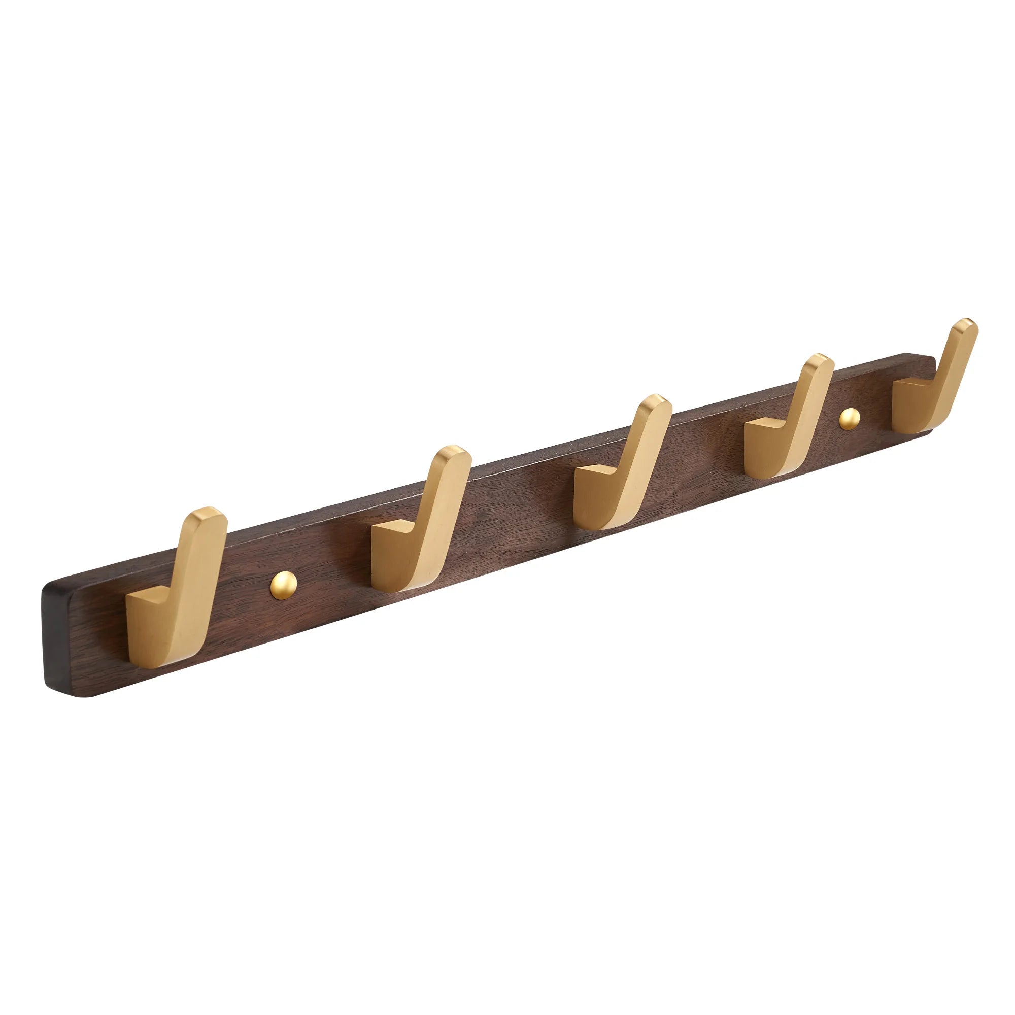 Walnut Wood Wall Coat Rack with 3 Gold Hooks Vintage Wall Mounted Towel and Key Holder