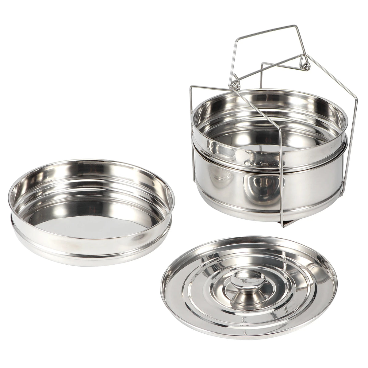 Steamer Pot 3 Tier Stainless Steel Stackable Cooker Insert Set with Lid and Handle