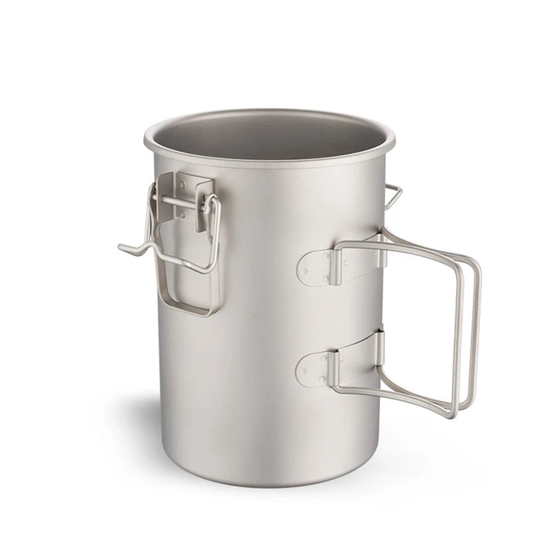 Titanium Cooking Pot 900ml Portable Camping Sauce Pot with Lid - White