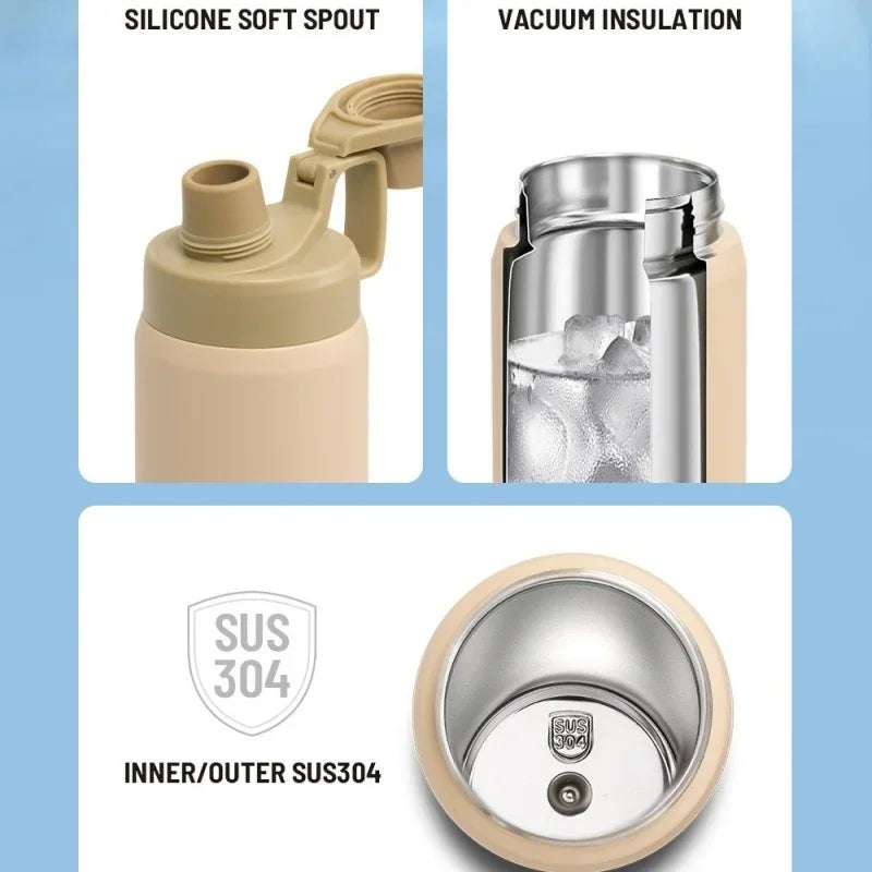 Insulated Water Bottle 1.5L 304 Stainless Steel Thermos Sports Flask - White