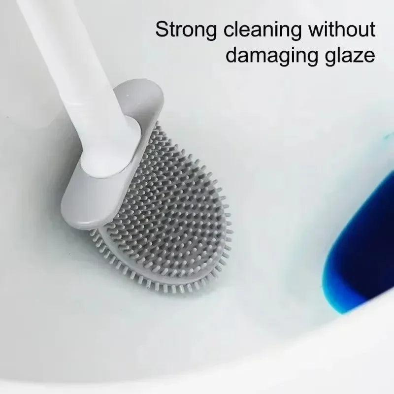 Silicone Toilet Brush with Holder Leakproof Wall Mounted Bathroom Cleaning Brush – Black