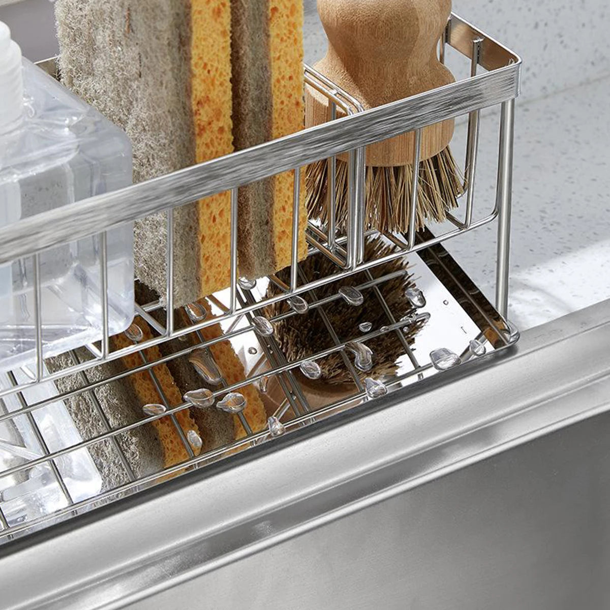 Sink Sponge Holder 21cm 304 Stainless Steel Drain Tray Kitchen Counter Organiser