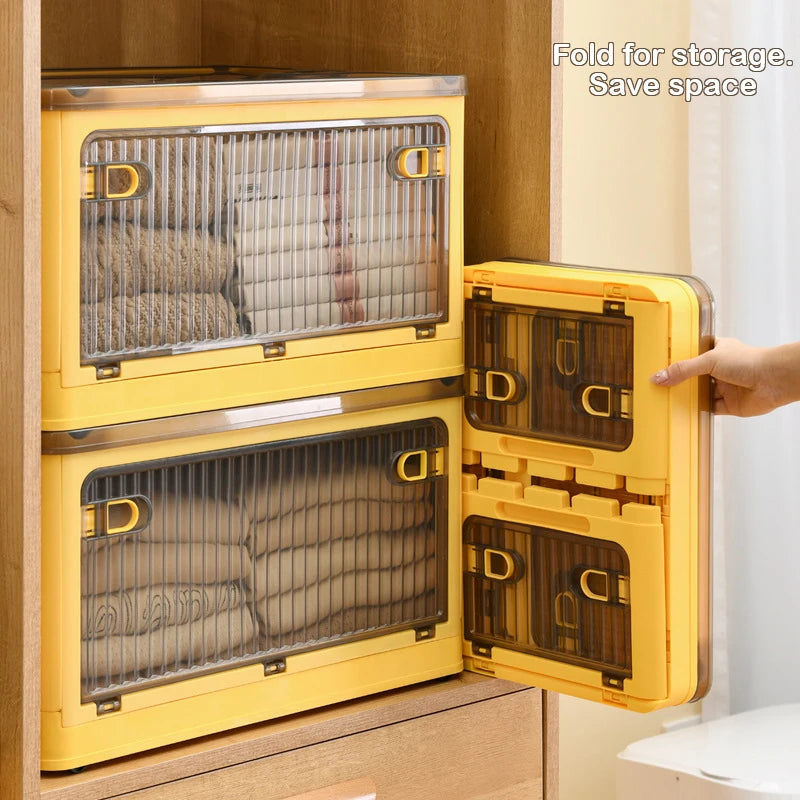 Storage Box 18L Foldable Transparent Organizer Bin with Multi-Access Opening - Yellow