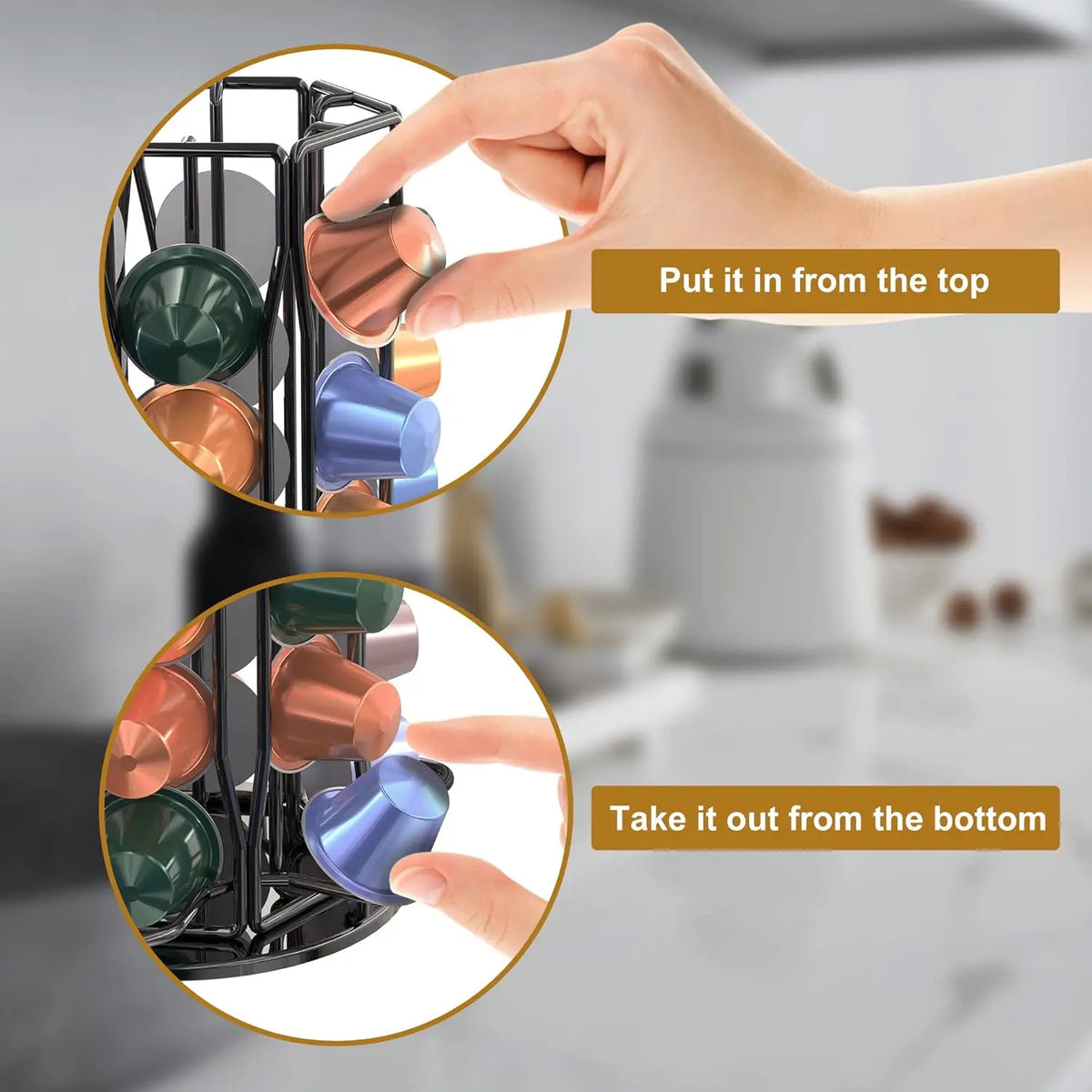 Coffee Pod Holder 360° Rotatable Capsule Carousel Storage Rack – Black