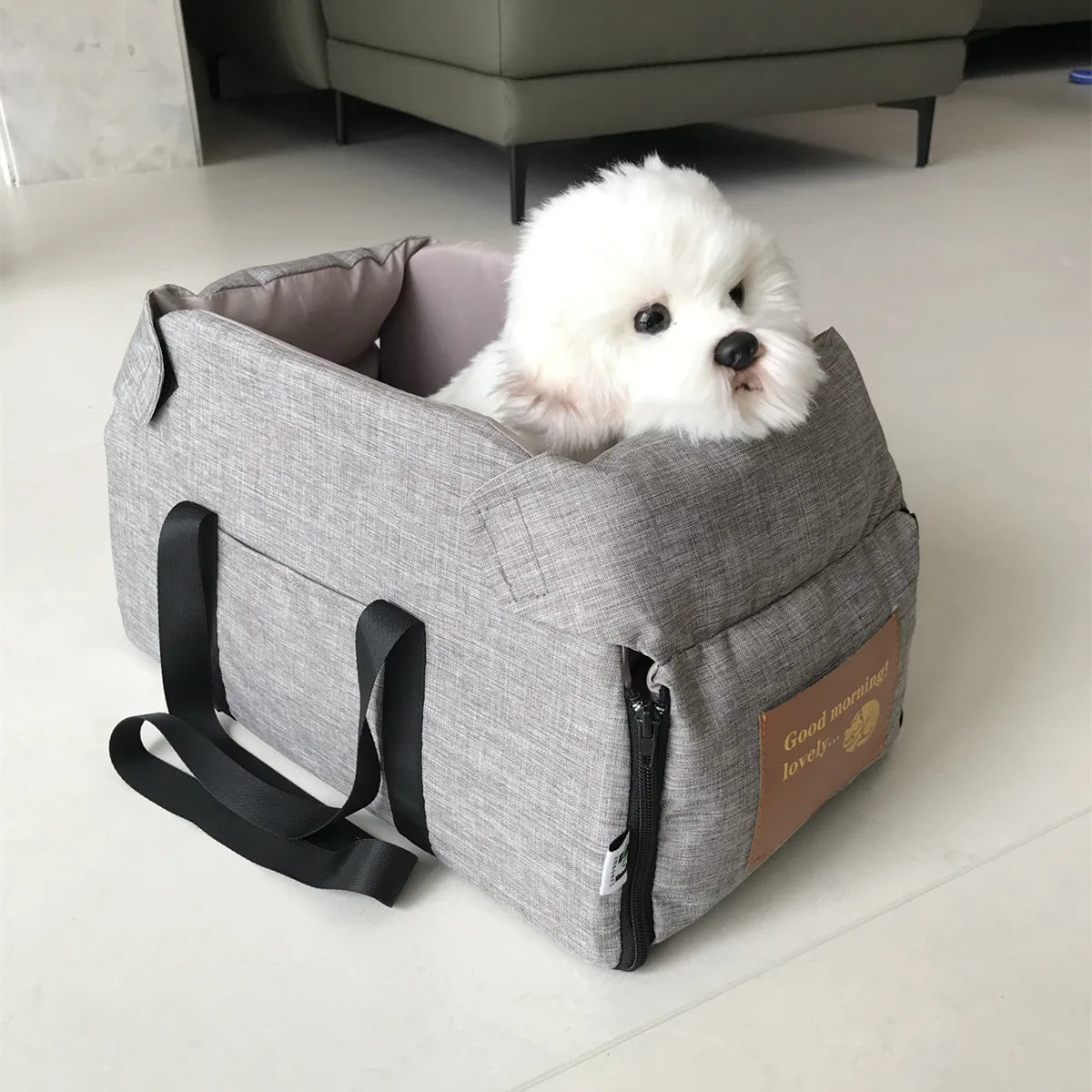 Pet Travel Carrier Portable Padded Oxford Fabric Vehicle Bed with Zipper - Grey