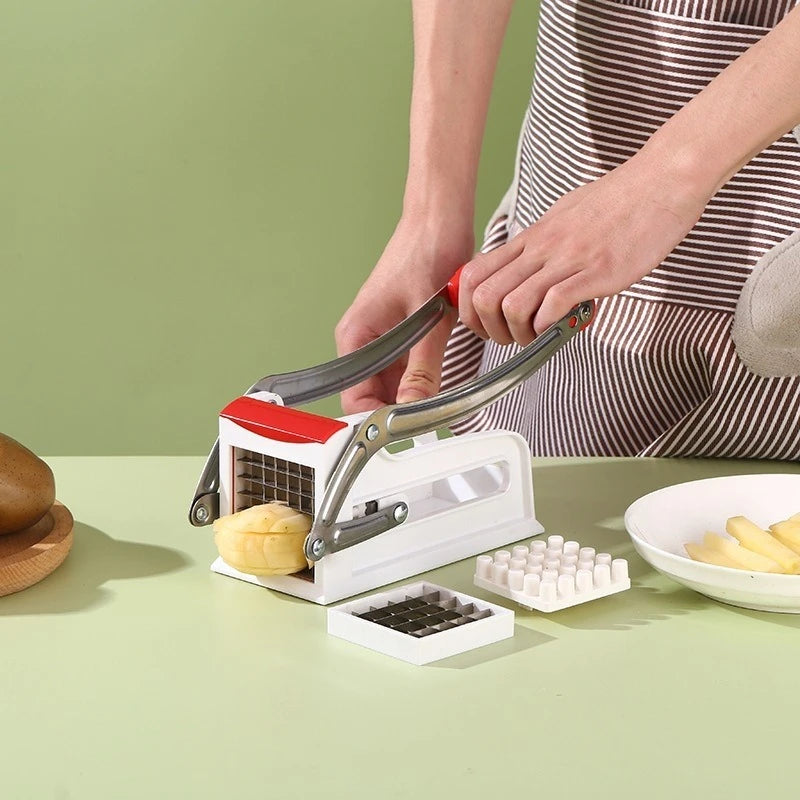 French Fry Cutter Manual Potato Slicer Stainless Steel Vegetable Chipper Kitchen Cutter – Red