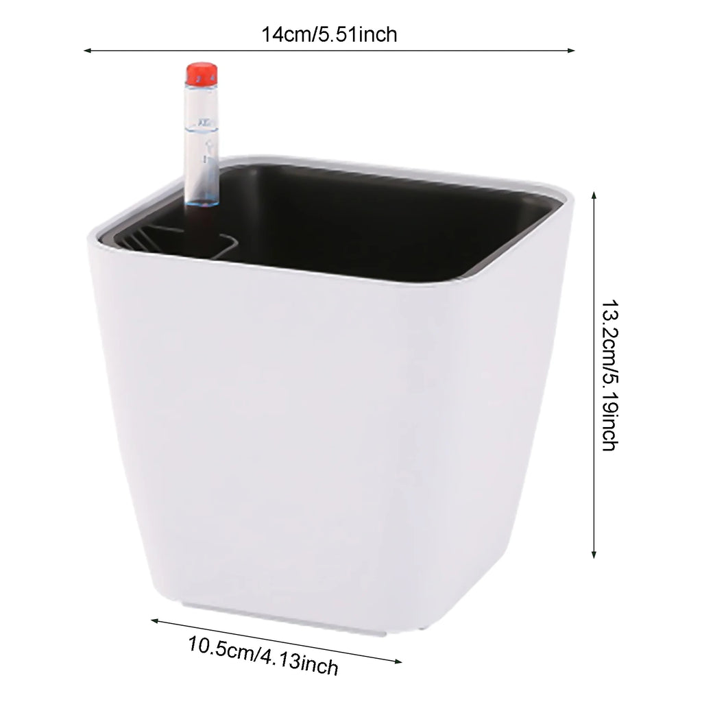 Self-Watering Planter 14cm Plastic Flower Pot With Water Level Indicator – Brown
