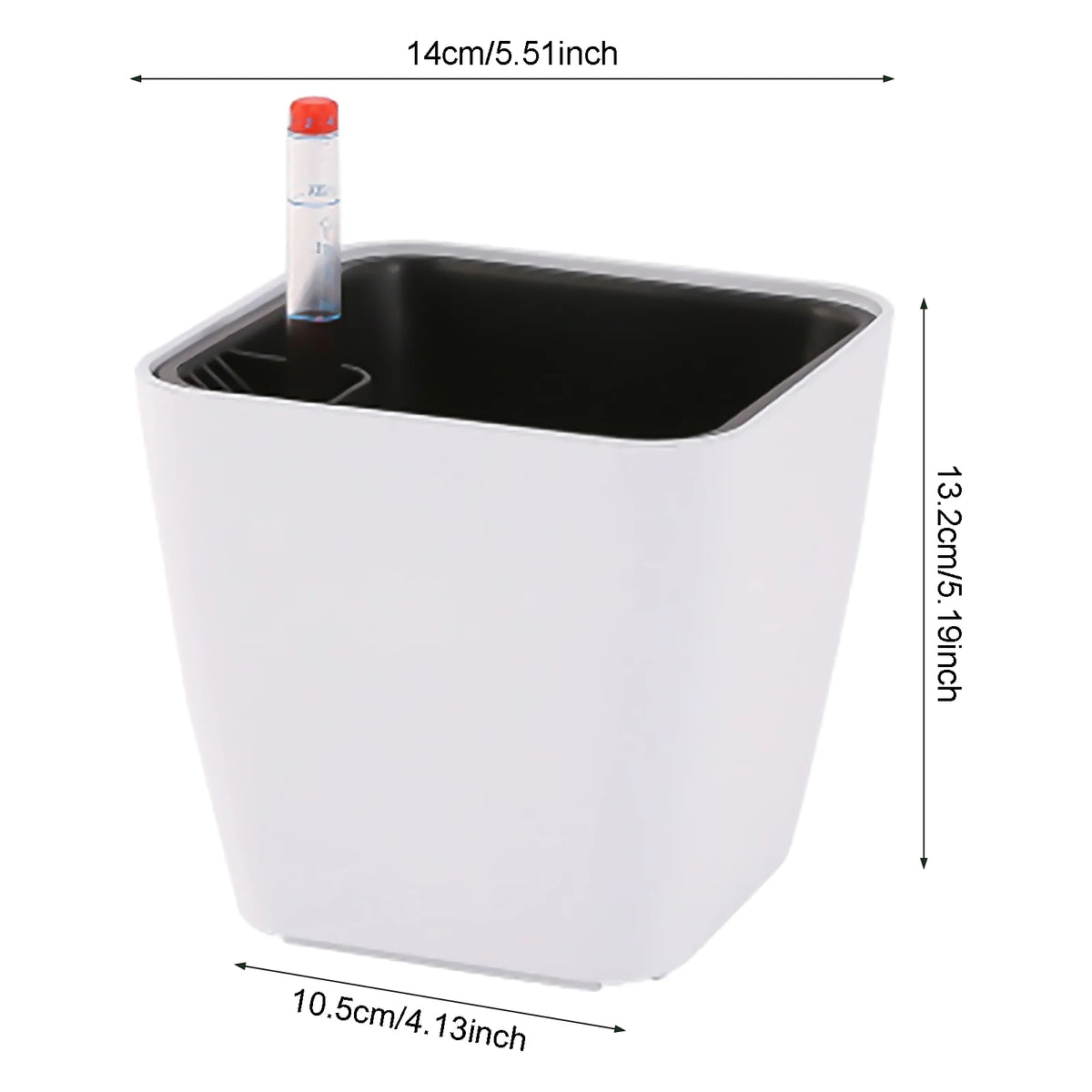 Self-Watering Planter 14cm Plastic Flower Pot With Water Level Indicator – Brown