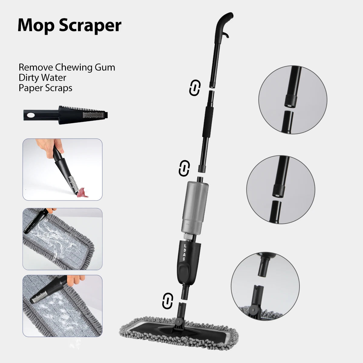 Spray Mop with 500ml Bottle Microfiber Floor Cleaner with 2 Pads Wet Dry Use Black
