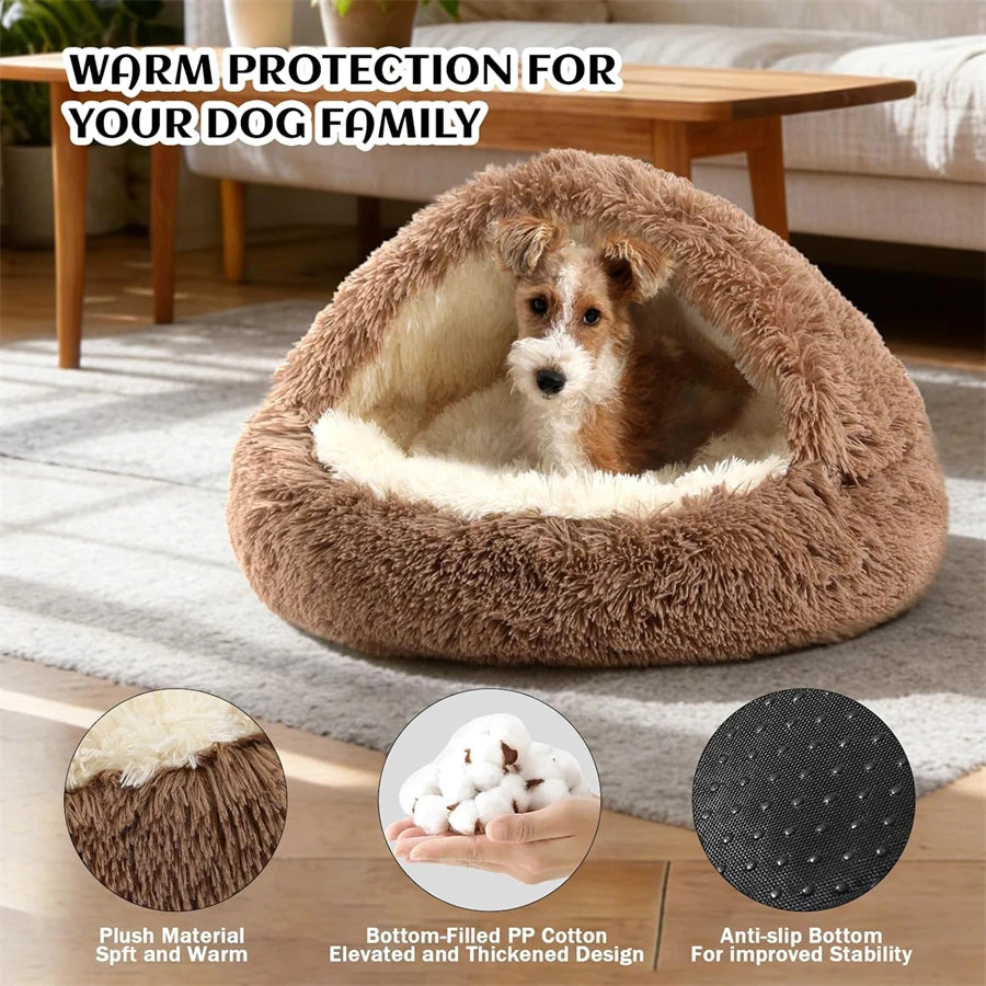 Cat Cave Bed 50 cm Plush Semi-Enclosed Pet Nest for Cats and Small Dogs - Pink