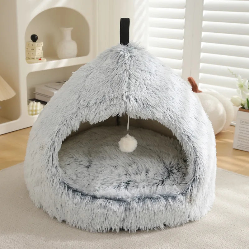 Pet Bed Plush Foldable 2 in 1 Indoor Pet Nest Soft Coral Fleece Cushion - Grey
