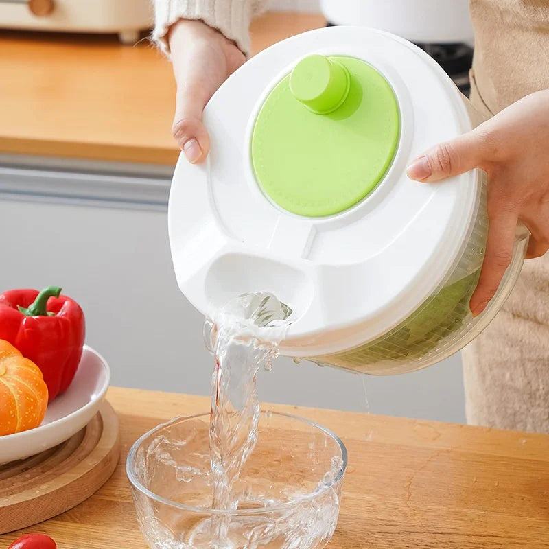 Manual Vegetable Dehydrator Salad Spinner Fruit and Lettuce Dryer with Drain Basket – Green