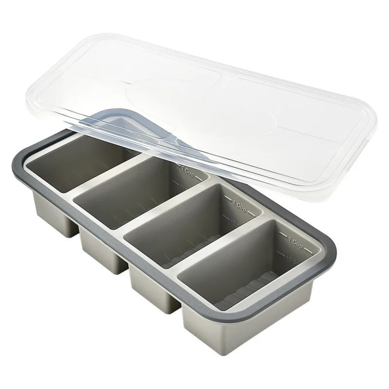 Silicone Freezer Soup Cube Tray with Lid BPA Free Food Storage Meal Prep Mold – Grey