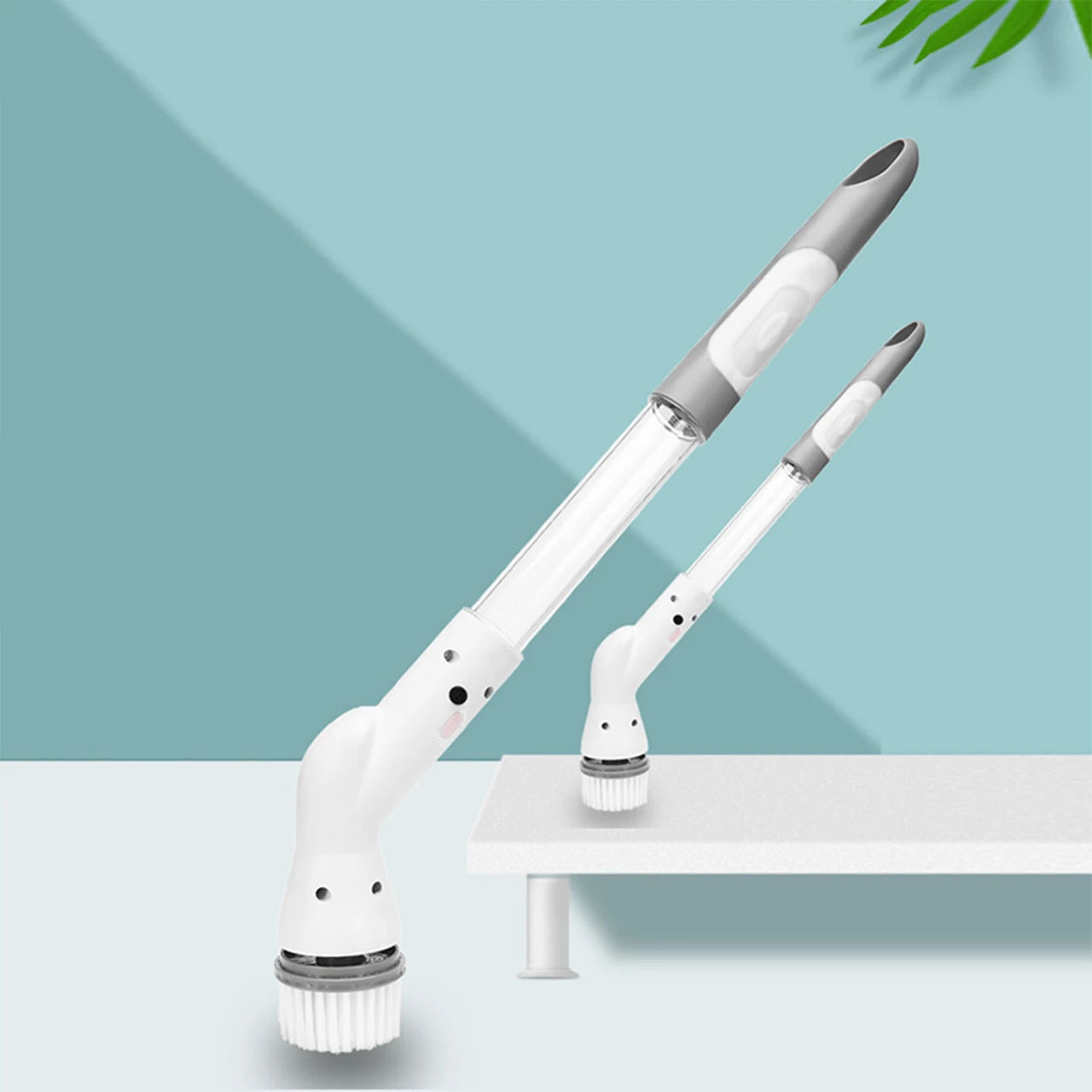 Cordless Electric Cleaning Brush Rotary Scrubber with Extension Handle Adjustable Speed - White
