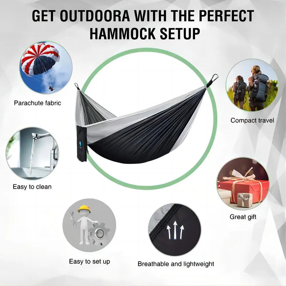 Camping Hammock Portable Parachute Nylon Outdoor Hanging Hammock - Yellow Green