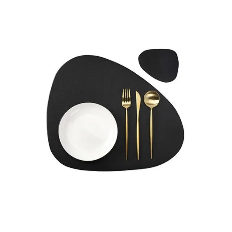 PU Leather Placemats and Coasters Set of 4 Waterproof Heat-Resistant - Black