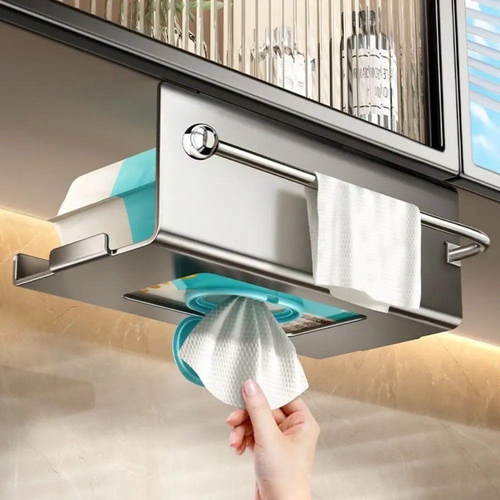 Carbon Steel Under Cabinet Paper Towel Holder Wall Mounted Hanging Kitchen Roll Rack Rustproof Waterproof – Grey